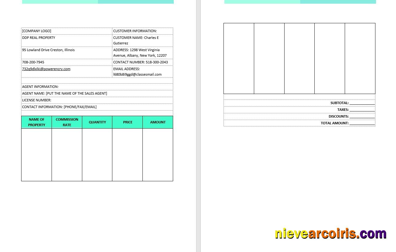 Real Estate Brokerage Commission Invoice